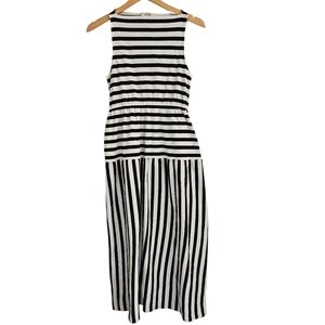 COS Boatneck Sleeveless Gathered Midi Dress Modern Black White Stripes, Size XS